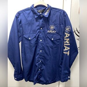 Ariat Men’s  Navy Twill Snap‎ Long Sleeve Shirt Med Embroidered Msrp $72